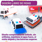 Tub Works® Emergency™ Cars - Juguetes de baño iluminados, paquete de 12 | Juguetes iluminados activados por agua que parpadean y cambian de color | Juguetes de baño para bebés y niños pequeños de fácil agarre | Juguetes sensoriales con luces de baño para