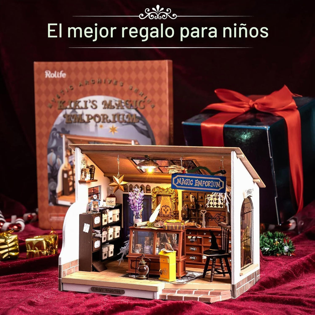 Rolife Kit de Casa en Miniatura DIY Casa Mágica, Kit de Casa Pequeña para Adultos para Construir, Kit de Fabricación de Mini Casa con Muebles, Halloween para Familia y Amigos (Kiki's Magic Emporium)