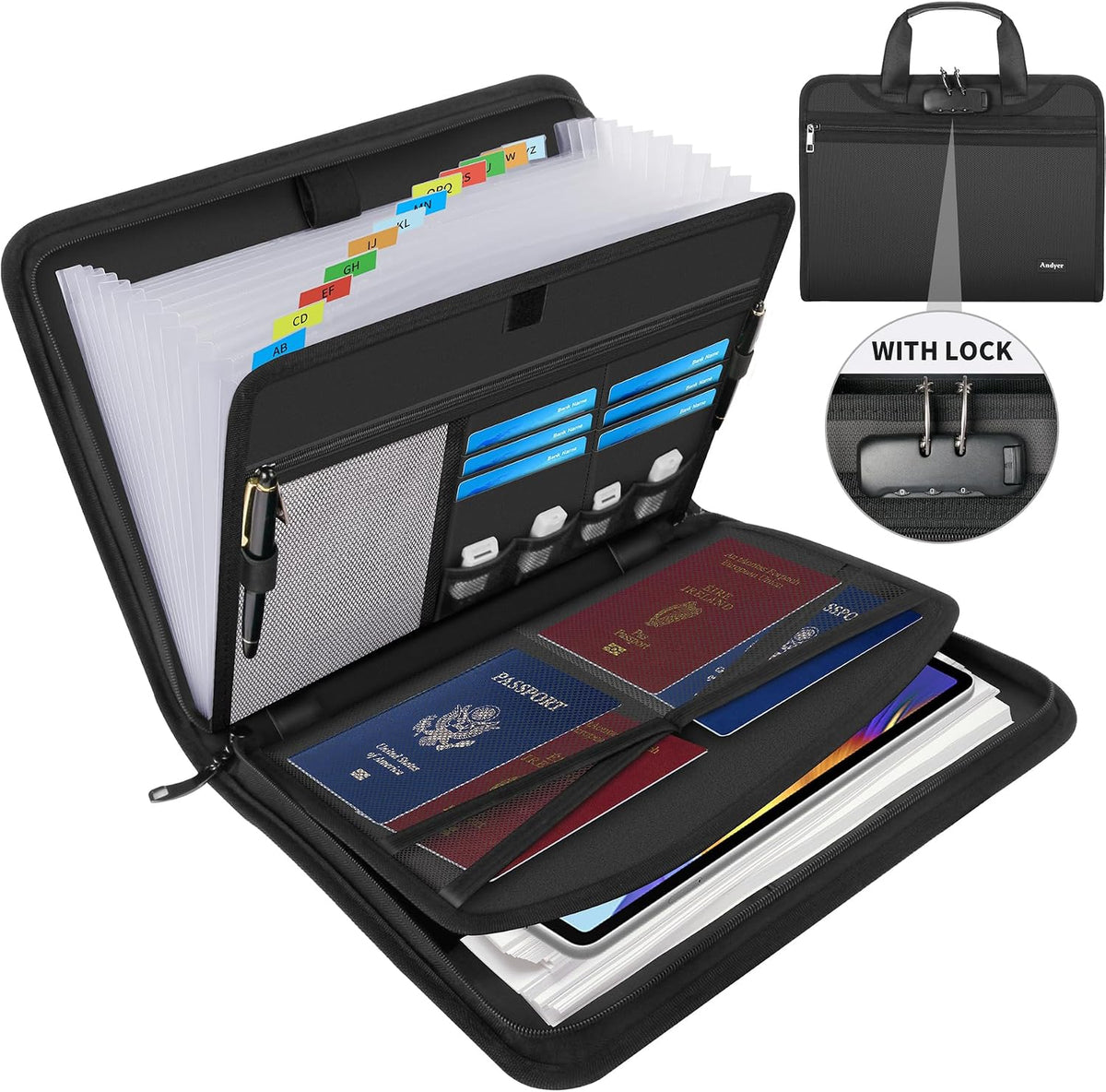 Organizador de documentos importante con cerradura, organizador de archivos