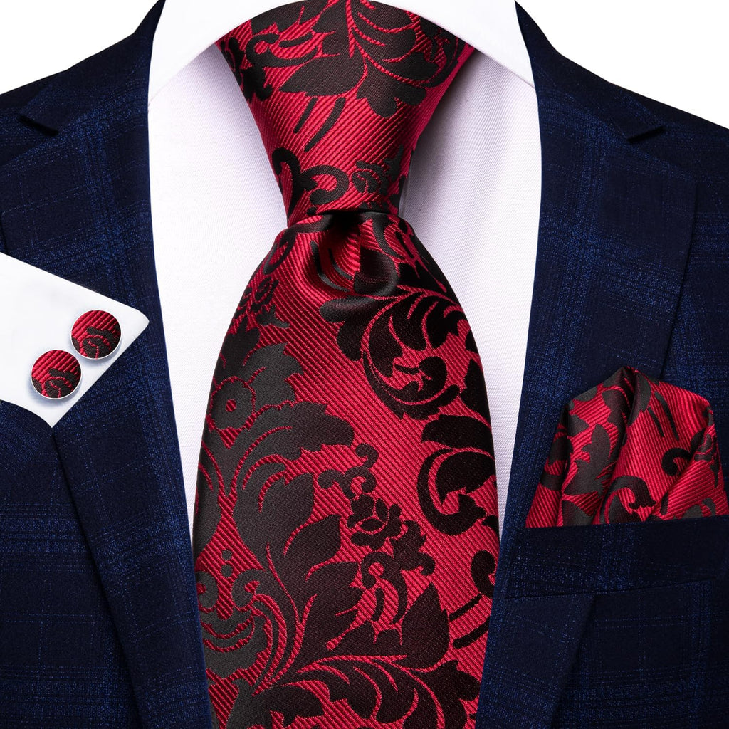 Hi-Tie - Juego de 3 piezas para hombre, incluye corbata, pañuelo de bolsillo, gemelos y pin de solapa, colección de corbata de seda