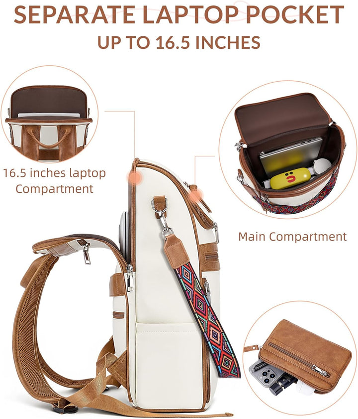 SYTRAH - Mochila de cuero para laptop para mujer, Bolso de diseñado...