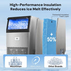 Uthfy Máquina de hielo comercial de 240 libras/24 horas, máquina de hielo debajo de la encimera, 96 cubos de hielo en 14 minutos, almacenamiento de 50 libras, filtro de agua y autolimpieza, máquina de