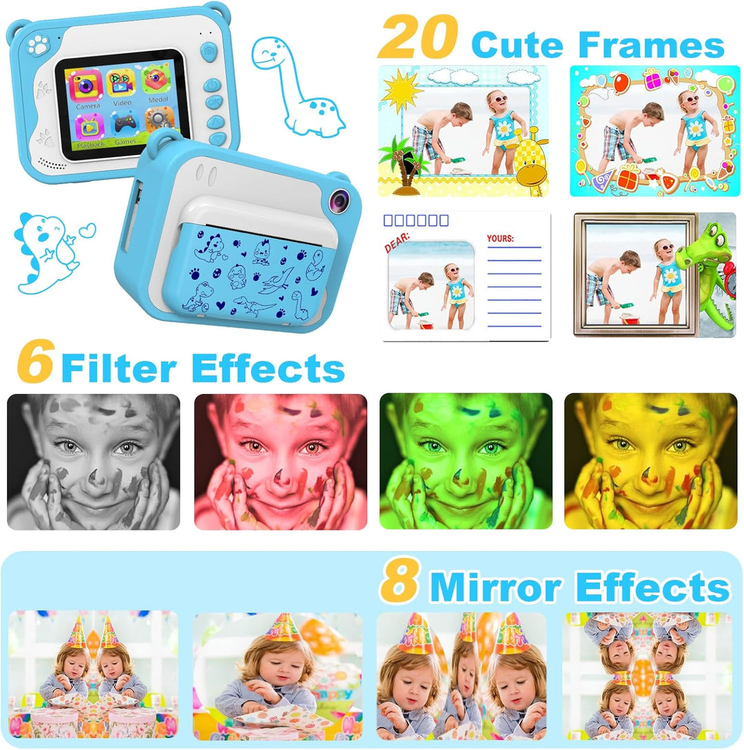 Cámara para niños con impresión instantánea, video de 1080P, tarjet...