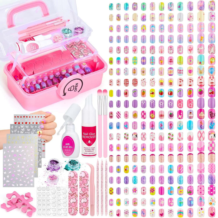 480 Piezas de Uñas y Pegamento para Niños, Kit de Arte de Uñas Pres...