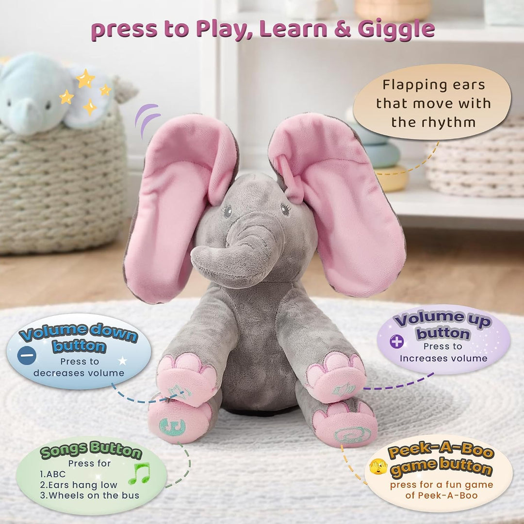 Dimple Kaia Elefante de Peek A Boo, Animal de Peluche Cantando Inte...