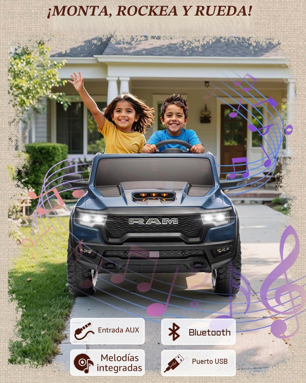 First Ride On Juguetes de paseo de 24 V para niños grandes, RAM 1500 RHO de 2 plazas con control remoto, camión alimentado por batería con suspensión de 4 ruedas, automóvil para niños pequeños con