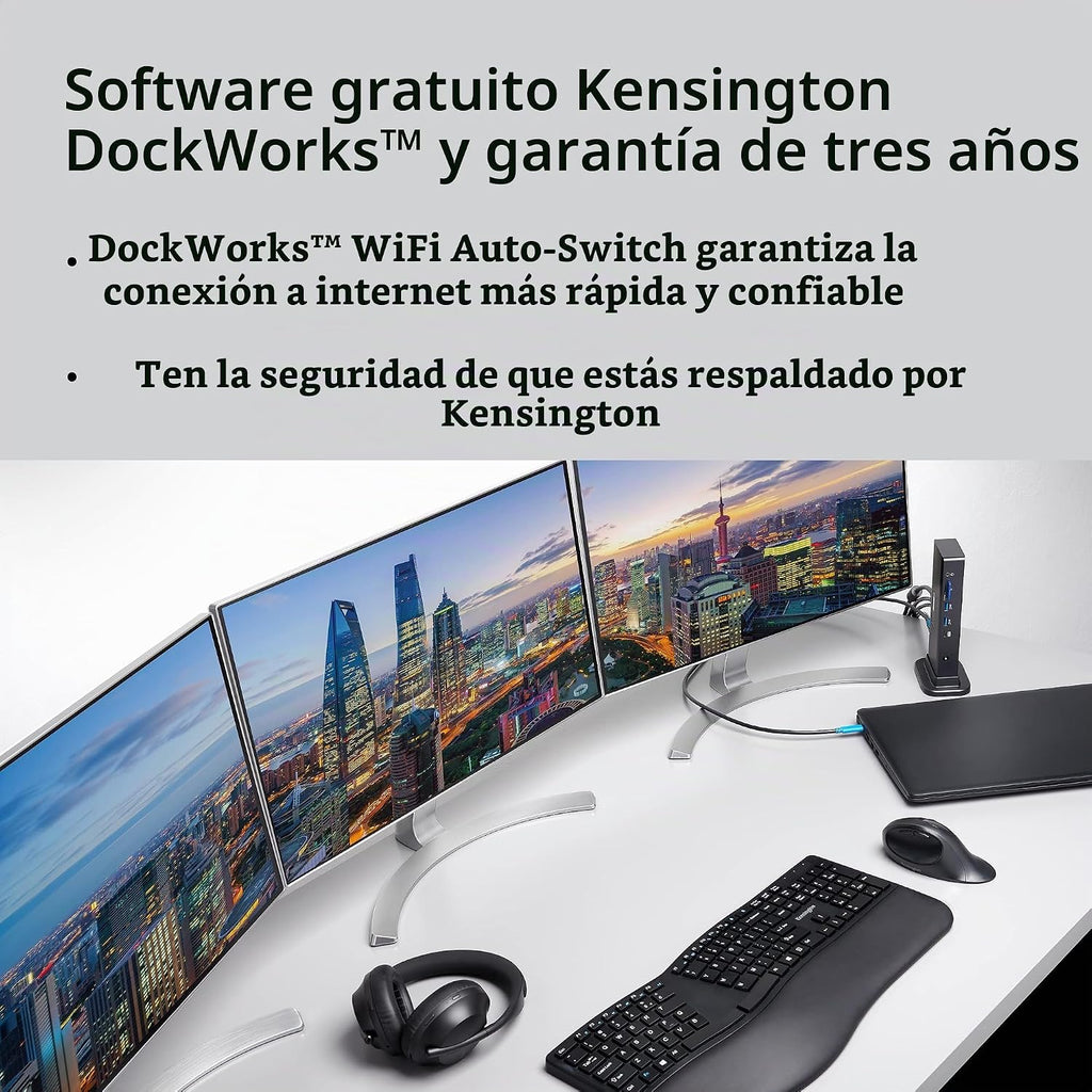 Kensington Estación de acoplamiento USB-C de triple pantalla para Dell, HP, Lenovo, Acer, ASUS, Razer, Surface - Triple video 4K, PD de 100 W (K37060NA)