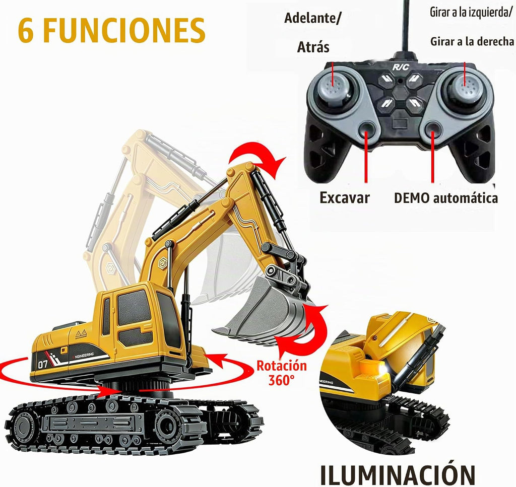 Semirremolque RC con juego de juguetes de excavadora, tractor de ingeniería de semirremolque RC de 24 pulgadas con excavadora, camión 1:24 con luces LED y música, gran regalo para niños y niñas