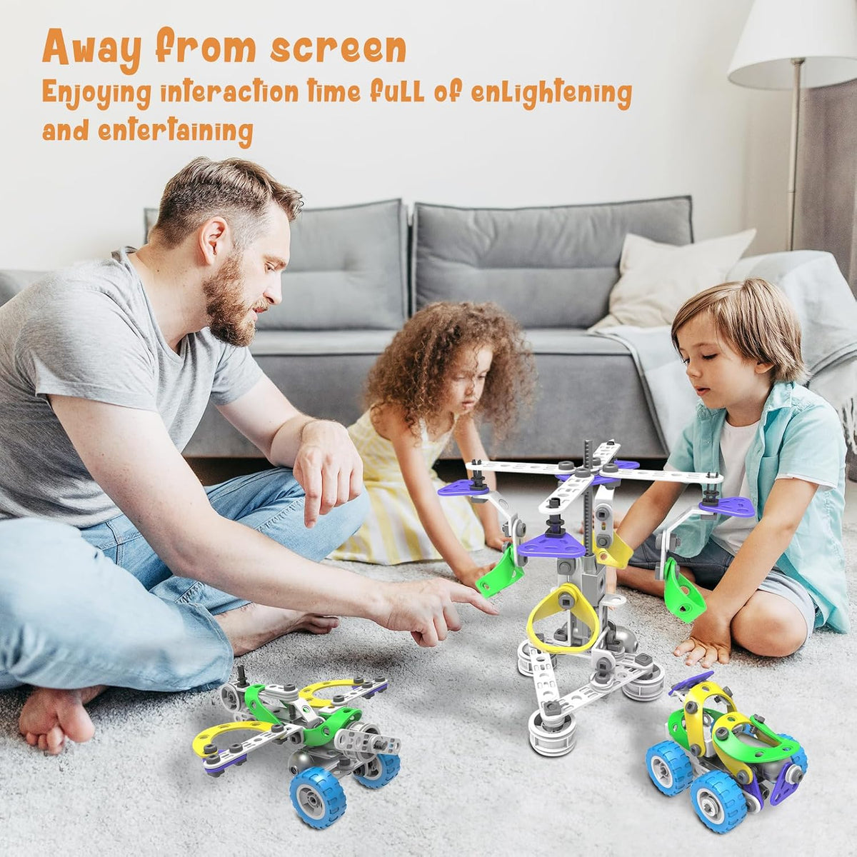 Juego de 107 piezas de erector motorizado para niños de 4, 5, 6, 7, 8 +, juguetes de construcción STEM para niños y niñas de 3-5, 4, 8, 5-7, 6-8 años, kit de ingeniería, motor eléctrico, actividades de aprendizaje de regalo educativo creativo