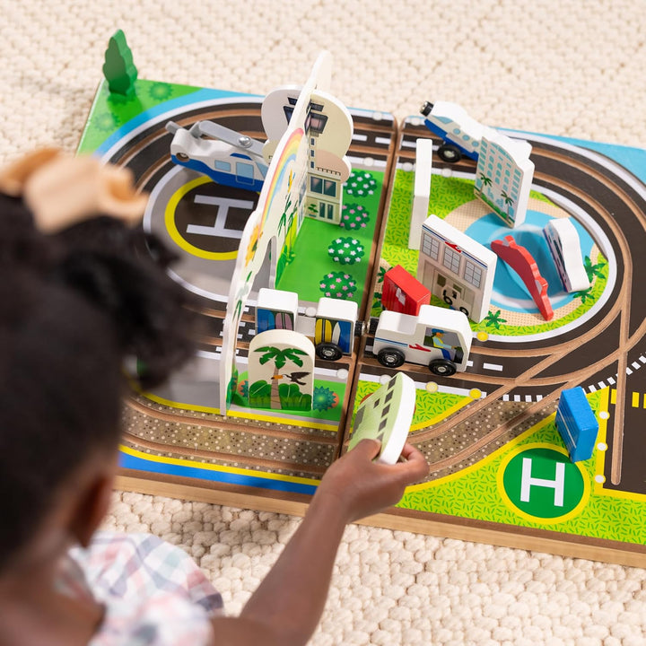 Melissa &amp; Doug Juego de aeropuerto para llevar, vehículos, pist...
