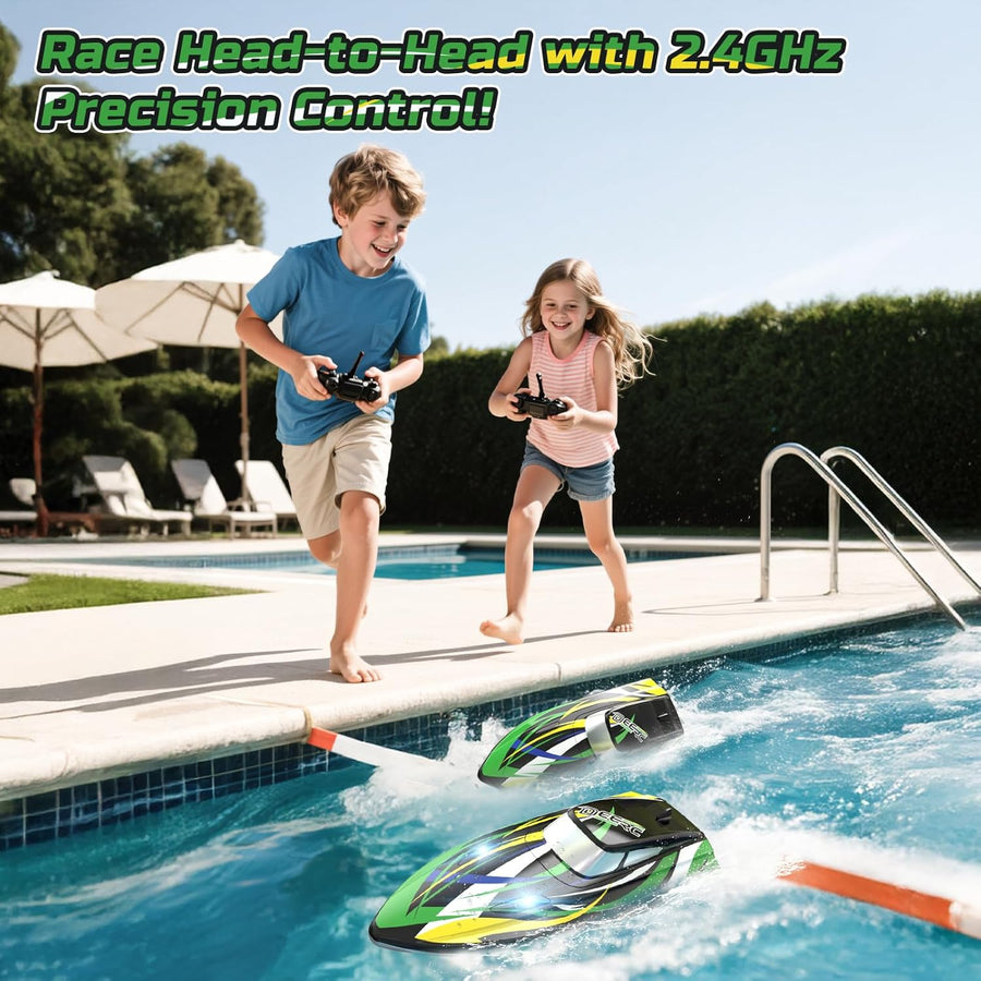 DEERC Barco RC de Alta Velocidad con Luces LED, 18.6 MPH Barco de C...