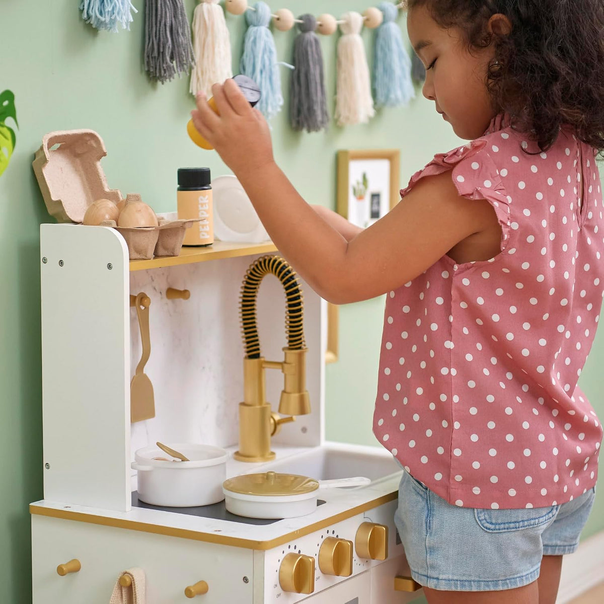 Teamson Kids Little Chef Memphis Cocina de Juguete, Blanco/Dorado