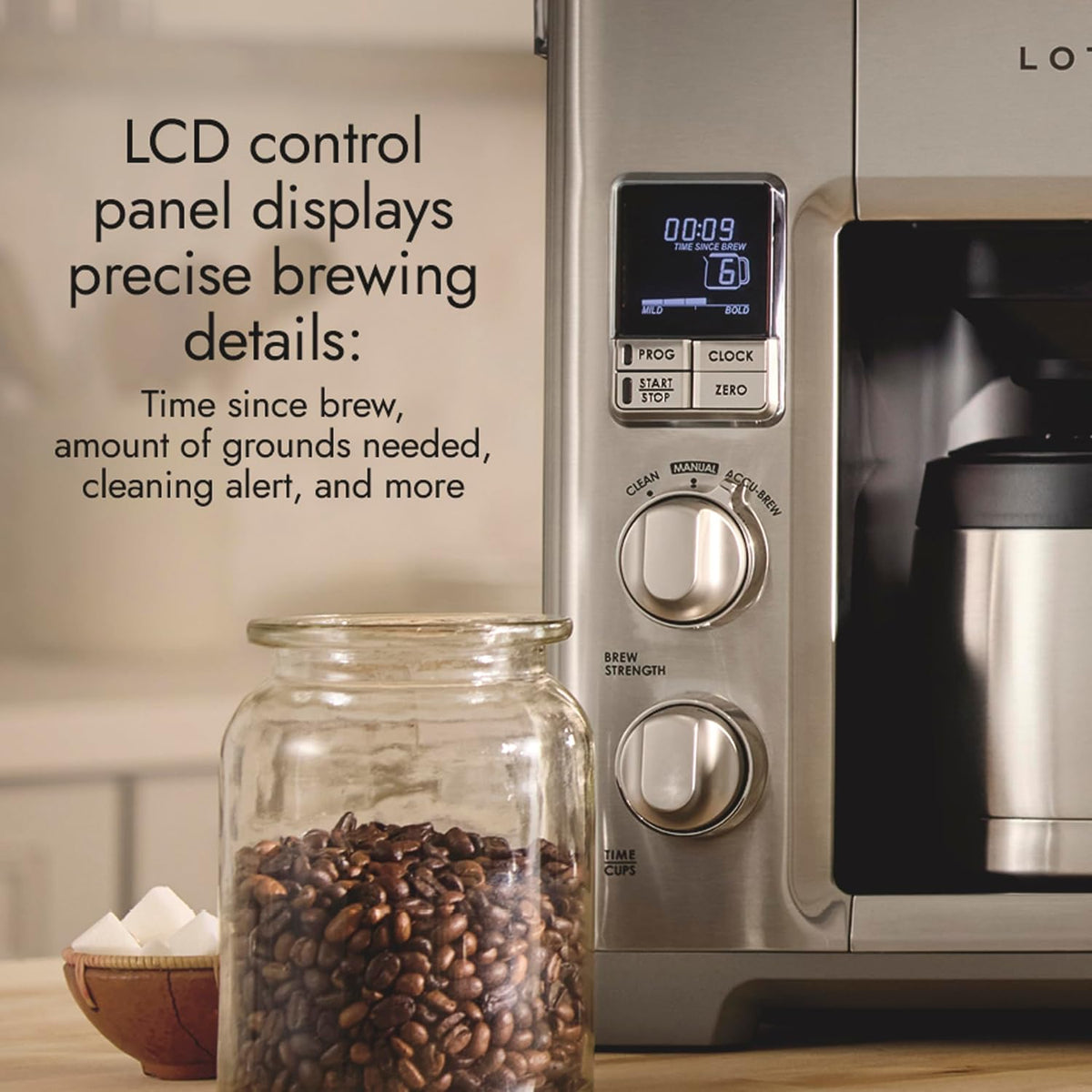 Lotus Cafetera con escala molida, cafetera programable de 10 tazas, The Top Drip, 1500 vatios, acero inoxidable, serie profesional, LTSCM500