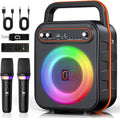 JYX Máquina de karaoke para adultos y niños, altavoz Bluetooth portátil con 2 micrófonos inalámbricos, sistema PA agudos y graves con luces LED, compatible con USB/AUX/TF/FM/REC para fiestas en casa al aire libre