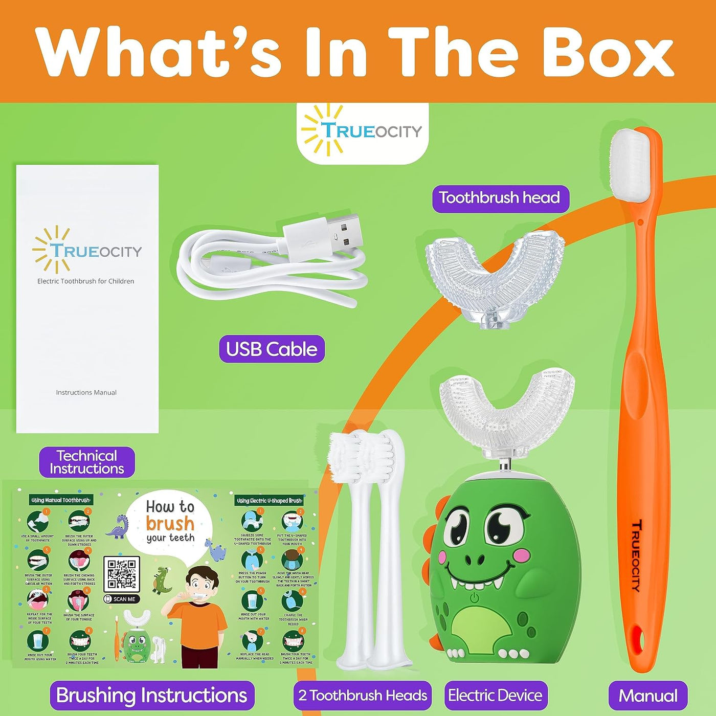 Trueocity Cepillo de Dientes Eléctrico Automático en Forma de U par...