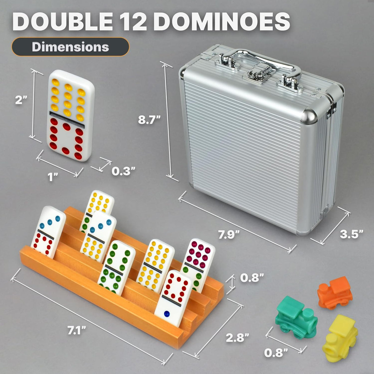 Juego de Dominó Tren Mexicano con 4 Soportes - Dominó Doble 12 con Centro de Madera y Soportes para Fichas - Juego de Dominó Doble 12 para Noche de Juegos Familiares para Adultos y Niños de 8 Años en