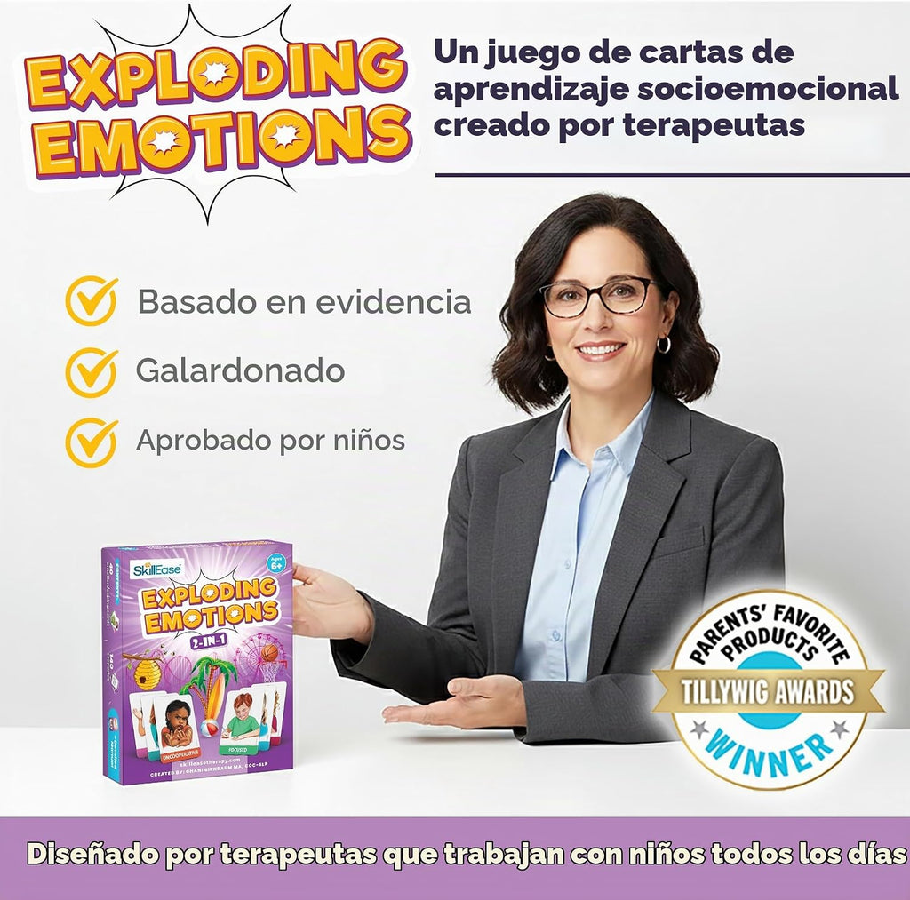 Tarjetas y juego de emociones explosivas: 2 en 1, diversión familiar divertida, aprendizaje socioemocional, tarjetas de sentimiento para niños, enseña habilidades sociales, autismo