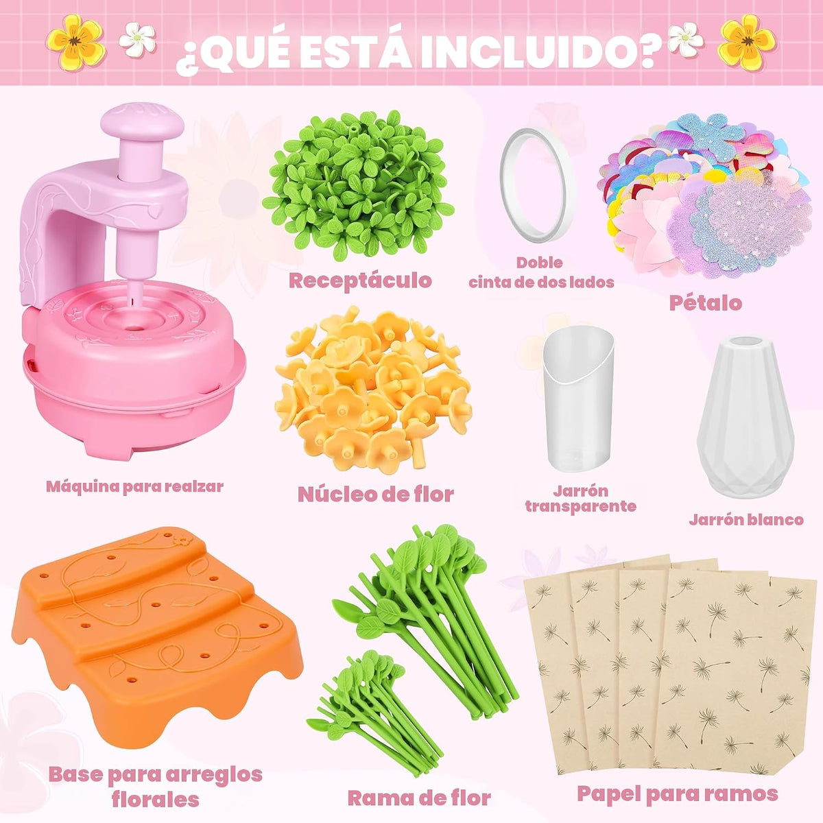 Kit de ramo de flores de tela rosa y morado, regalo educativo para niñas