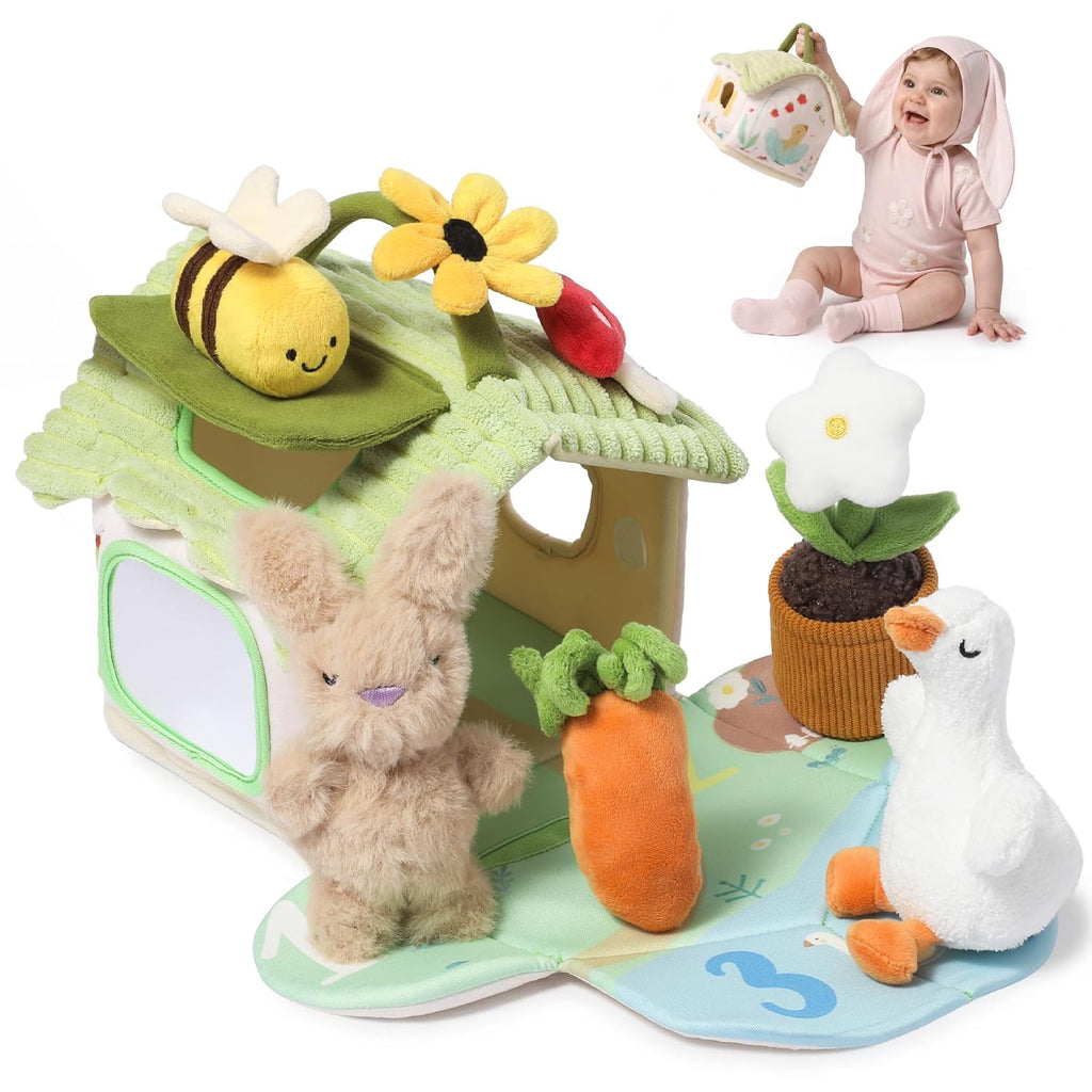 let's make Juguete sensorial para bebés de 6 a 12 meses, juego de cabaña 2 en 1 con conejito de abeja de ganso de peluche, granero suave, granero suave, juguetes Montessori de viaje para bebés