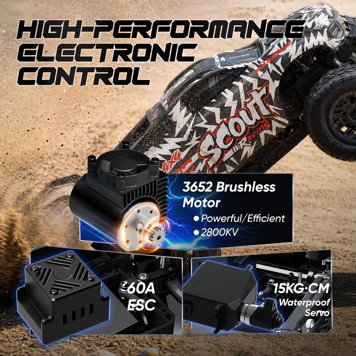 Camión RC sin escobillas SC10 1/10 RTR, 50+MPH, 4WD, Hobbywing ESC