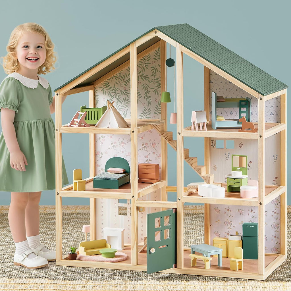 Tiny Land Casa de muñecas de madera para niñas - Casa de muñecas de madera