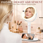 Espejo de maquillaje con luces, espejos de aumento 20X, altura ajustable, espejo de tocador con luces recargable, 3 modos de color, espejos de viaje desmontables de doble cara, regalo para mujeres, blanco