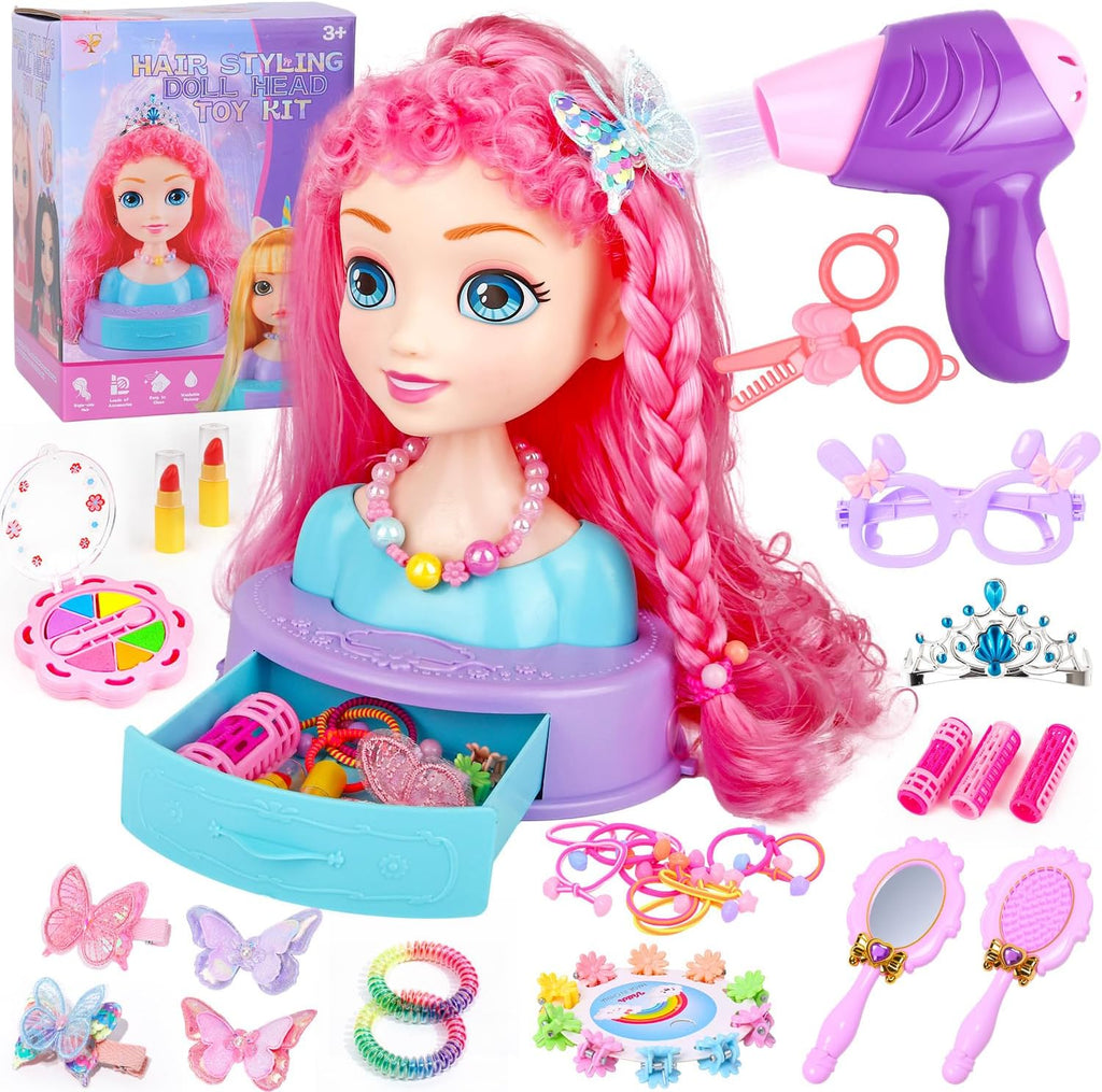 Cabeza de muñeca 4 en 1 para peinar el cabello para niños, 9 pulgadas, 41 piezas, juguetes de peluquería, kit de maquillaje, accesorios de princesa, juguetes de simulación, regalos de