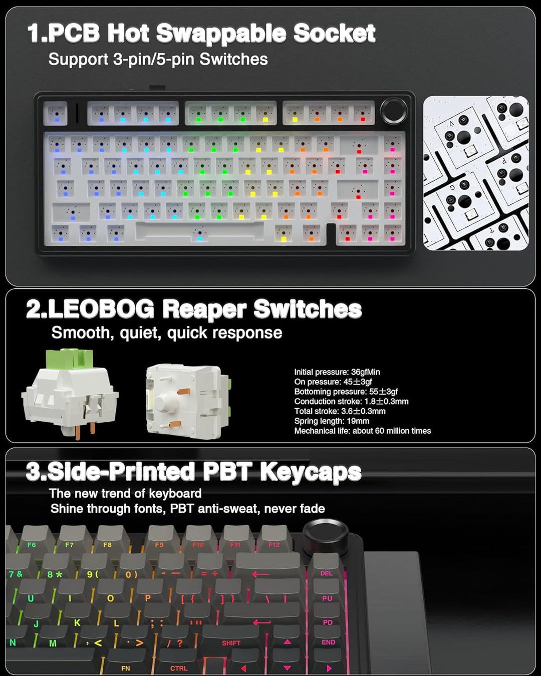 AULA Teclado mecánico inalámbrico F75 Pro, 75% teclado personalizad...
