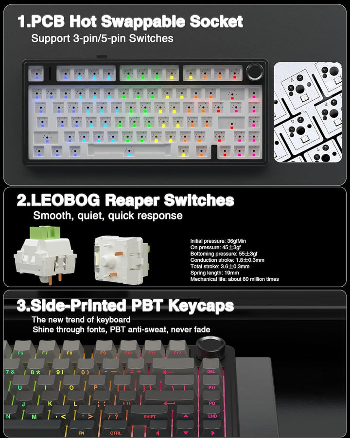 AULA Teclado mecánico inalámbrico F75 Pro, 75% teclado personalizad...