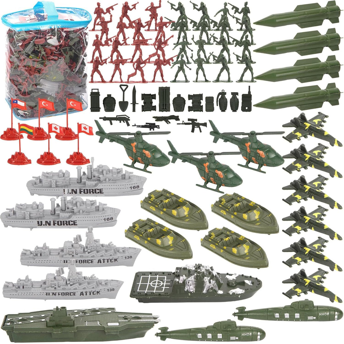 3 otters Set de 360 FIGURAS de Soldados, Figuras de Acción Militares con Portaaviones