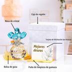 Figura de Flor de Cristal Color Azul Cristal con Rosa, colección