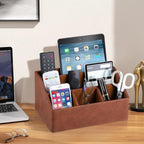 Organizador de Escritorio de Cuero PU, Soporte de Control Remoto de Lujo para el Hogar, Accesorios de Escritorio de Oficina Caddy de Mesa Organizador de Mesita de Noche (Marrón)