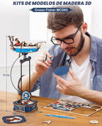 ROKR Rompecabezas de madera 3D para adultos, kit de modelo de pescador oceánico con columpio de gravedad, rompecabezas 3D de 161 piezas para adultos