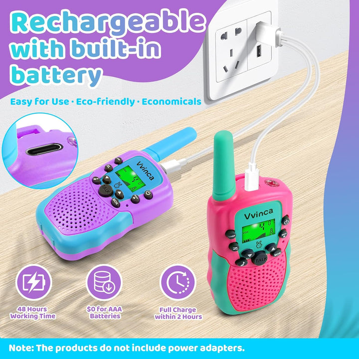 Vvinca Walkie Talkies Recargables para Niños Paquete de 4, Juguetes...