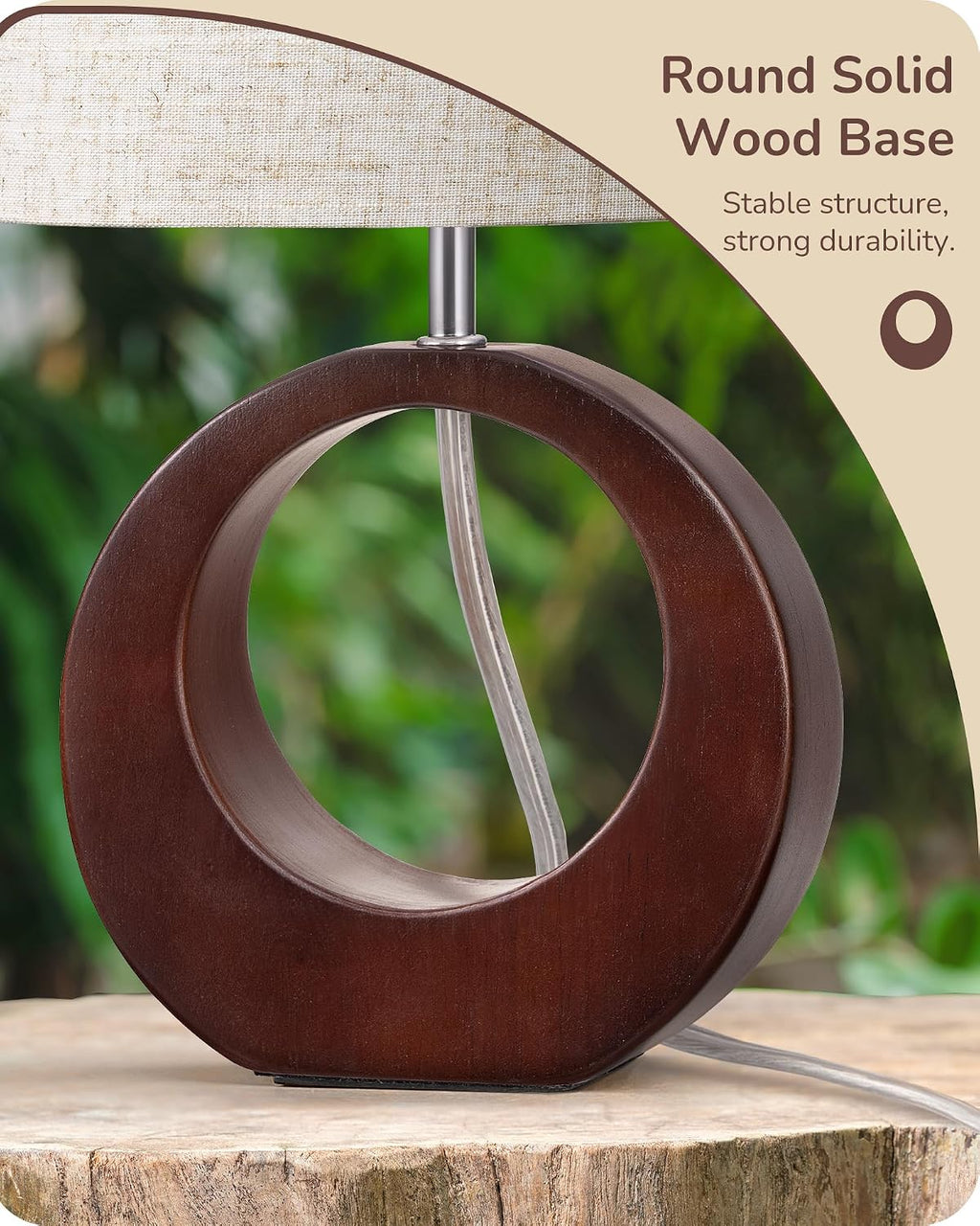 Lámpara EDISHINE Lámpara de mesa pequeña de madera de 13.4 pulgadas, interruptor de