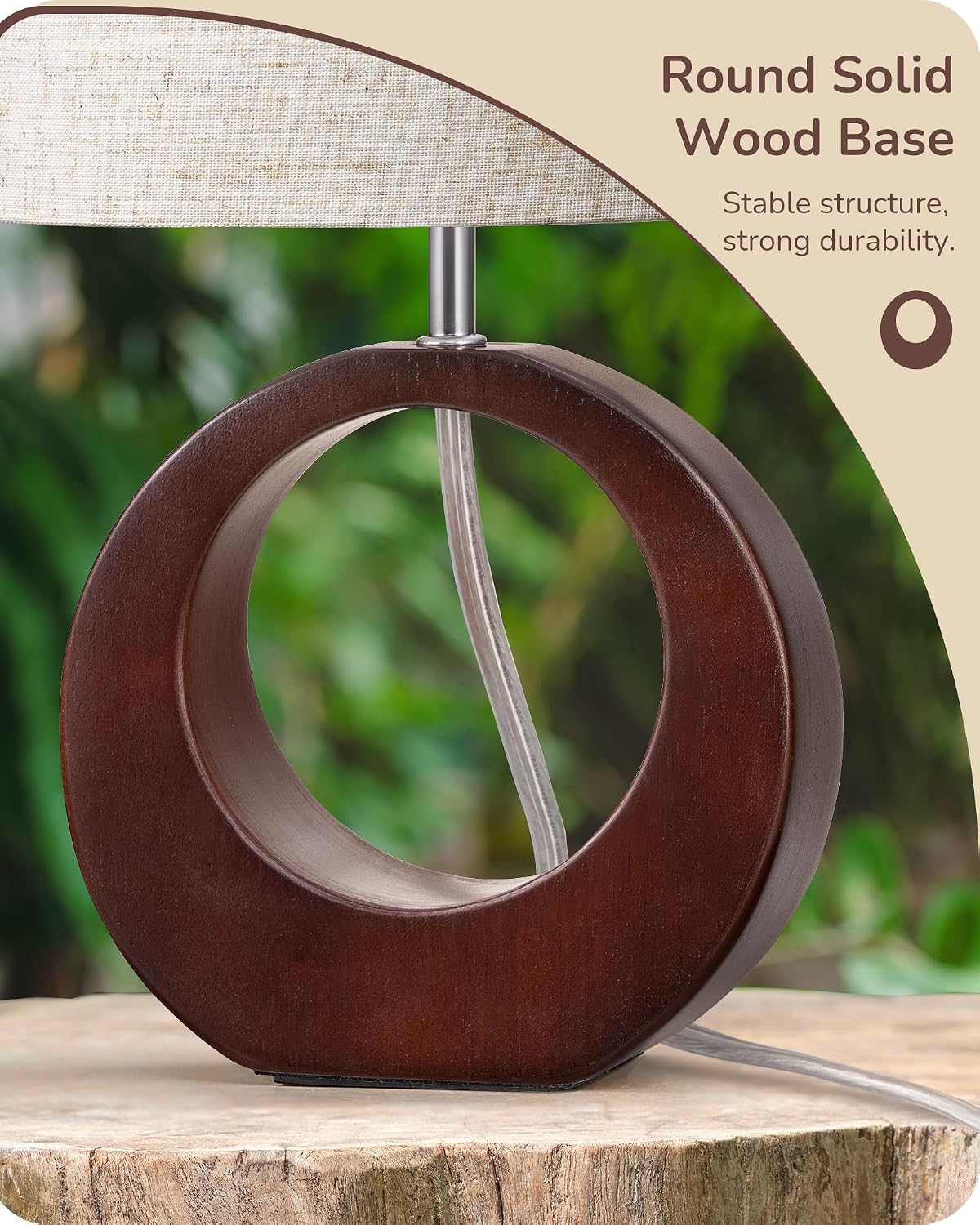 Lámpara EDISHINE Lámpara de mesa pequeña de madera de 13.4 pulgadas, interruptor de
