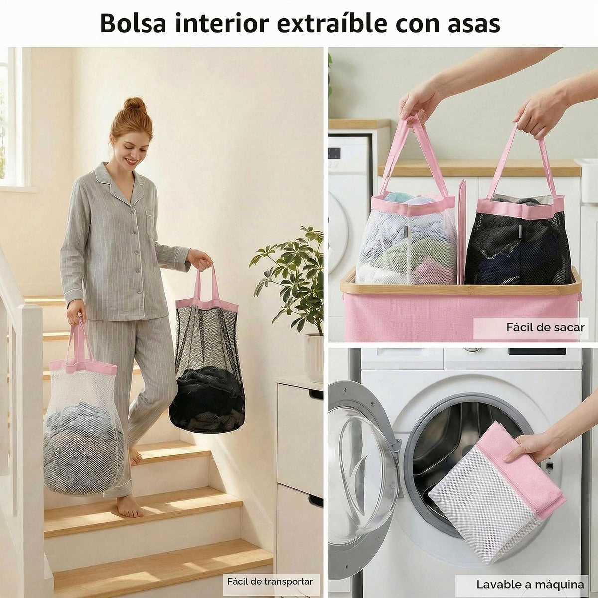 efluky Cesta doble para ropa sucia con tapa y 2 bolsas extraíbles