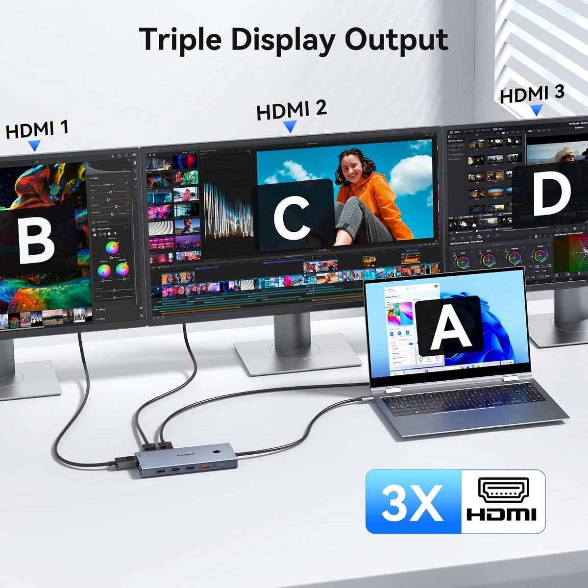 Estación de acoplamiento del ordenador portátil 3 monitores HDMI