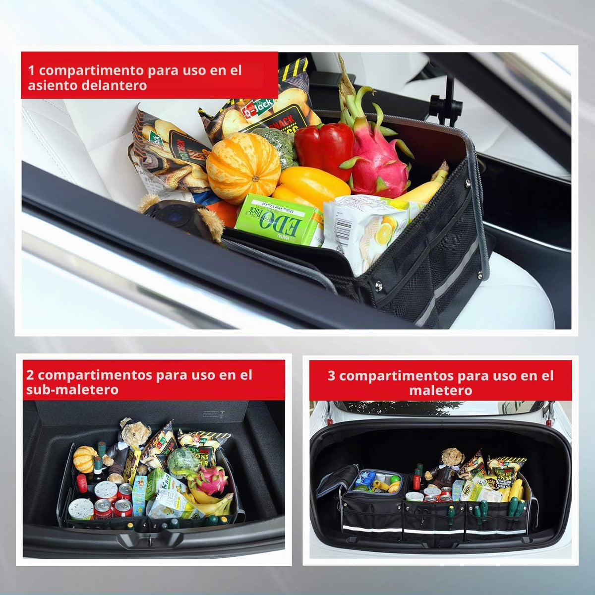 Organizador de Maletero Impermeable con Bolsa Térmica Aislada a Prueba de Fugas, Funda Plegable, Correas de Sujeción Ajustables (Negro)