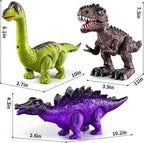 Paquete de 3 juguetes electrónicos de dinosaurio caminante para niños de 3 a 5 años, juguetes de dinosaurios en movimiento con luces, sonidos rugientes, T-Rex, braquiosaurio y estegosaurio
