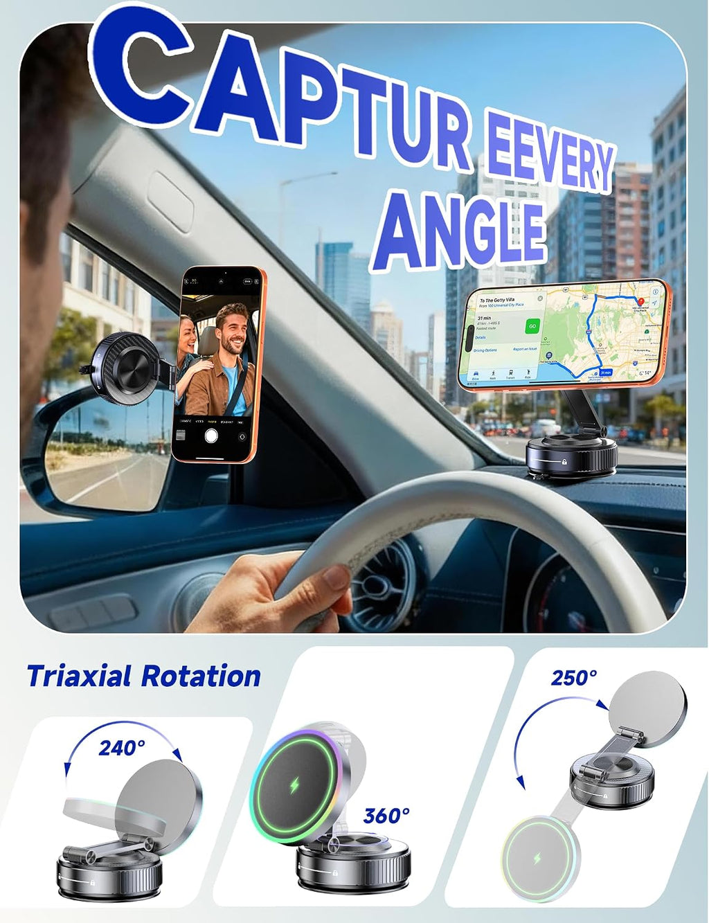 Cargador para coche con soporte MagSafe de 15W, con Adaptador de Carga Más Rápida de 50W