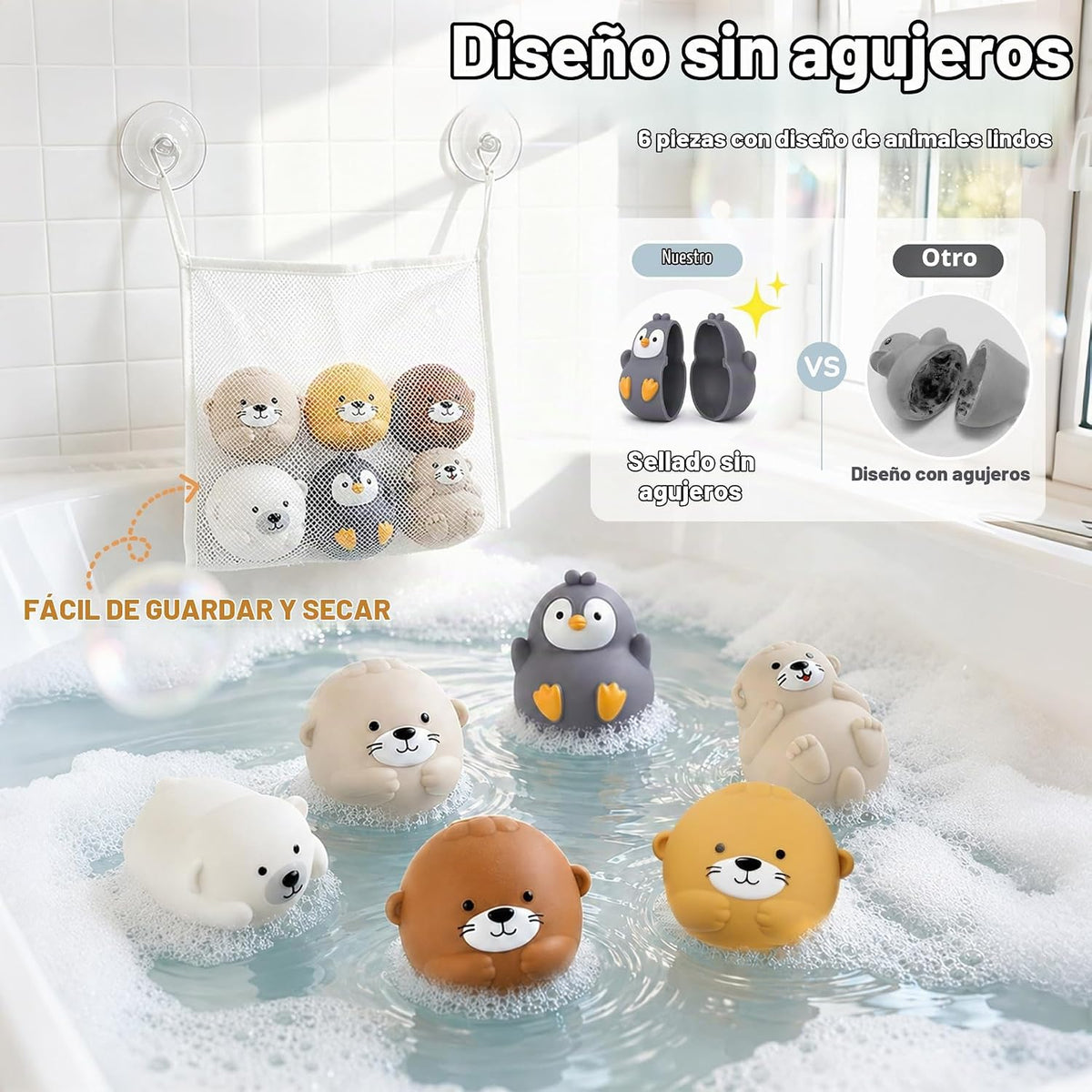 Set de Juguetes de Baño No-Hole Otter para Niños 1-3, Libre de BPA, 11 Piezas