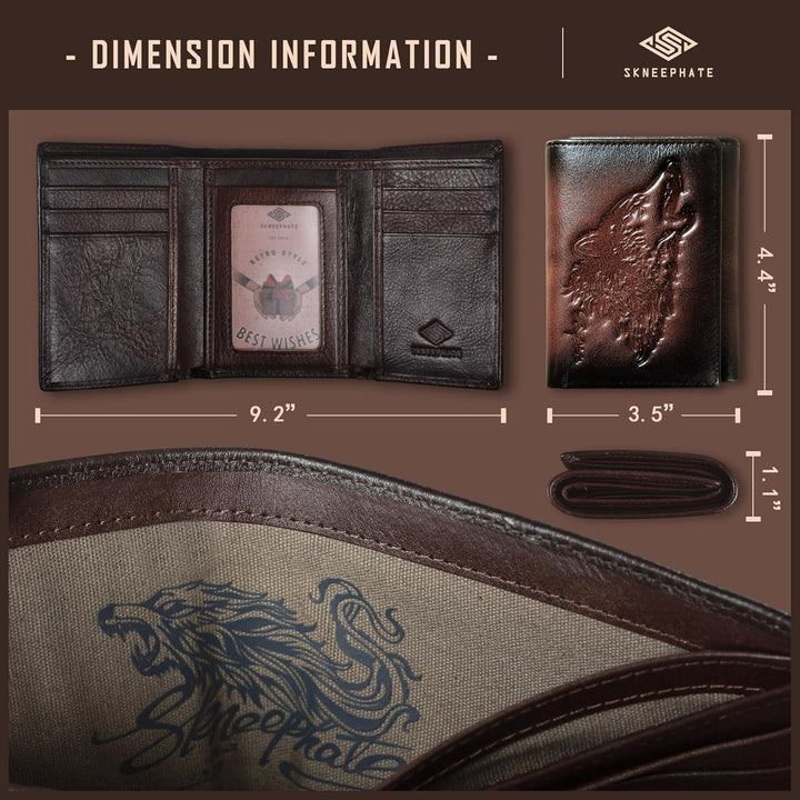 Cartera trifold para hombre de skneephate, carteras de lobo para ho...