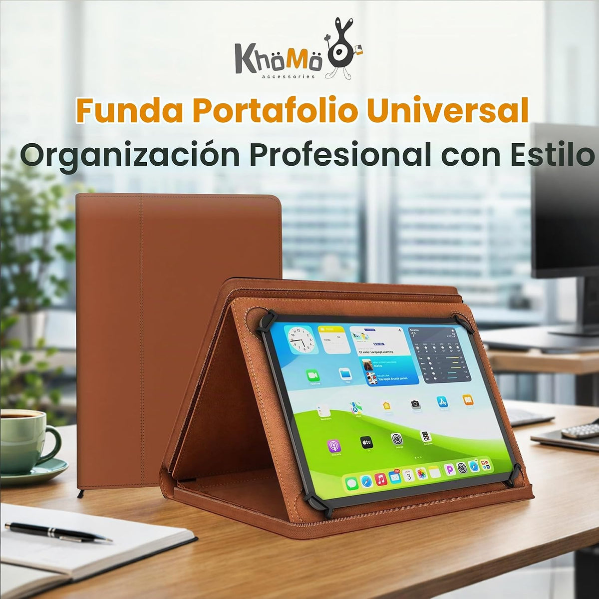 KHOMO Funda universal Padfolio – Organizador de tablet con soporte para bloc de notas – Compatible con iPad de 10ª/11ª generación, iPad Pro 11, iPad 7/8/9 (10.2 pulgadas, 10.9 pulgadas, 9.7 pulgadas)