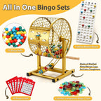 Juego de bingo de 12.6 pulgadas de alto con jaula de acero, juego de bingo profesional para adultos incluye 150 fichas coloridas, 30 tarjetas y 75 bolas, ideal para diversión familiar, grupos grandes, fiestas