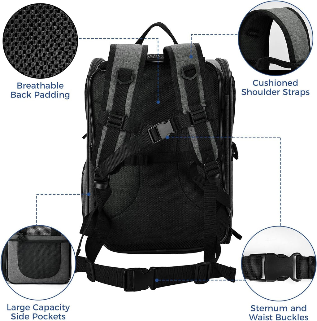 Apollo Walker Mochila transportadora de mascotas para gatos y perros grandes/pequeños, cachorros, características de seguridad y soporte de respaldo acolchado para viajes, senderismo, uso al aire