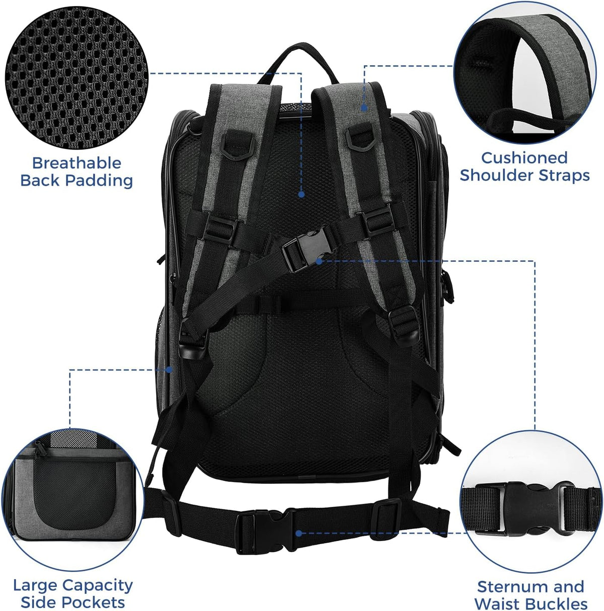 Apollo Walker Mochila transportadora de mascotas para gatos y perros grandes/pequeños, cachorros, características de seguridad y soporte de respaldo acolchado para viajes, senderismo, uso al aire