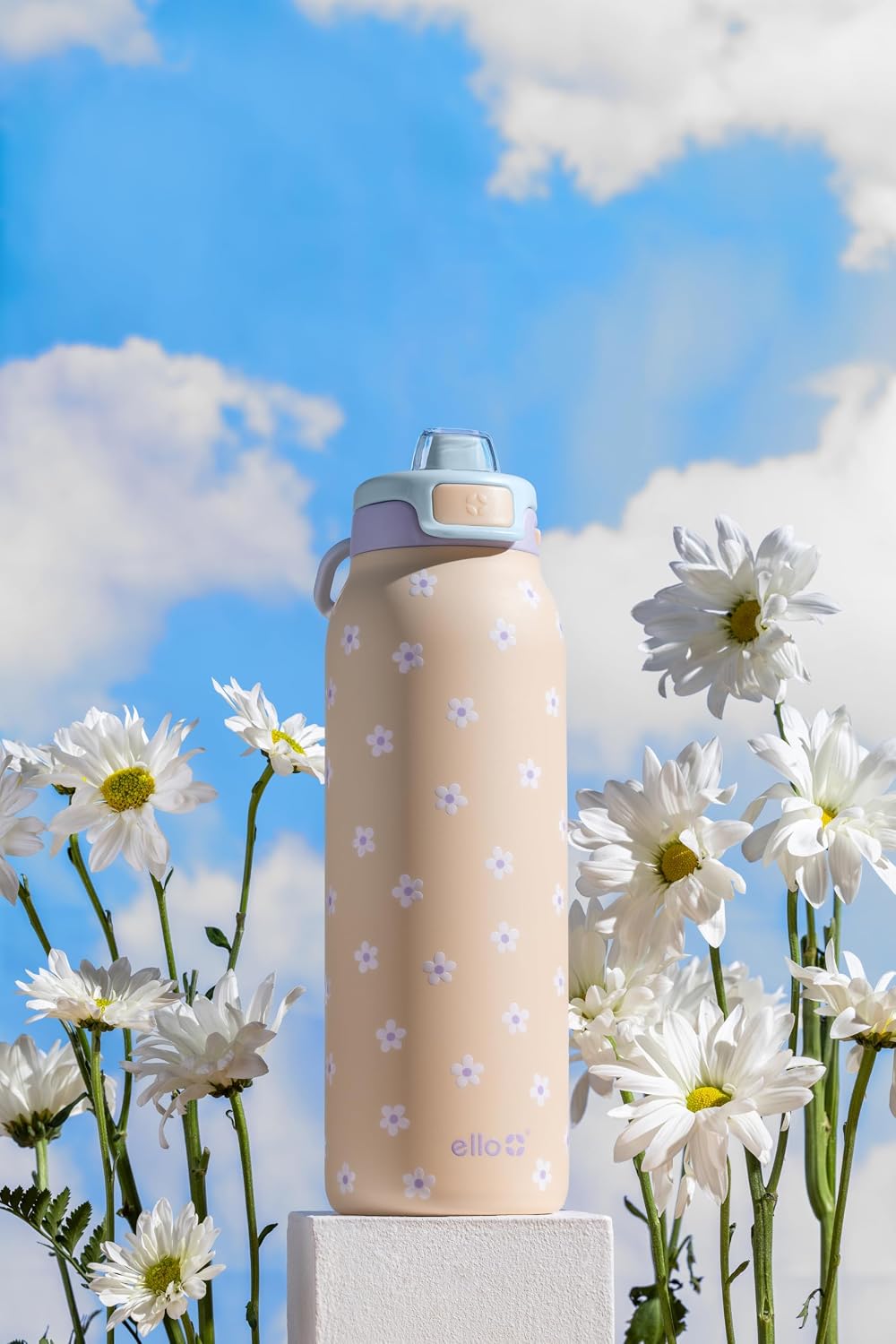 Ello Pop & Fill - Botella de agua aislada de acero inoxidable con tapa de llenado rápido, cierre a prueba de fugas, boquilla para sorber o beber, sin BPA, doble pared aislada al vacío para deportes