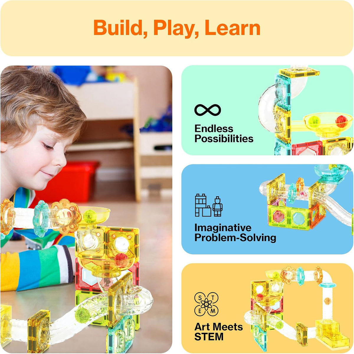 PicassoTiles - Juego de 100 piezas de bloques de construcción magnéticos para carreras de mármol, tamaño de viaje, mini baldosas imán, juego de mármoles, juego de construcción para pista de carreras