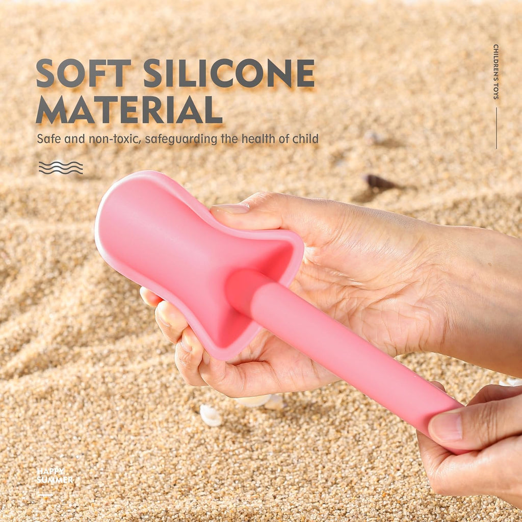 11 juguetes de playa de silicona, juguetes de arena de cubo, color rosa melocotón